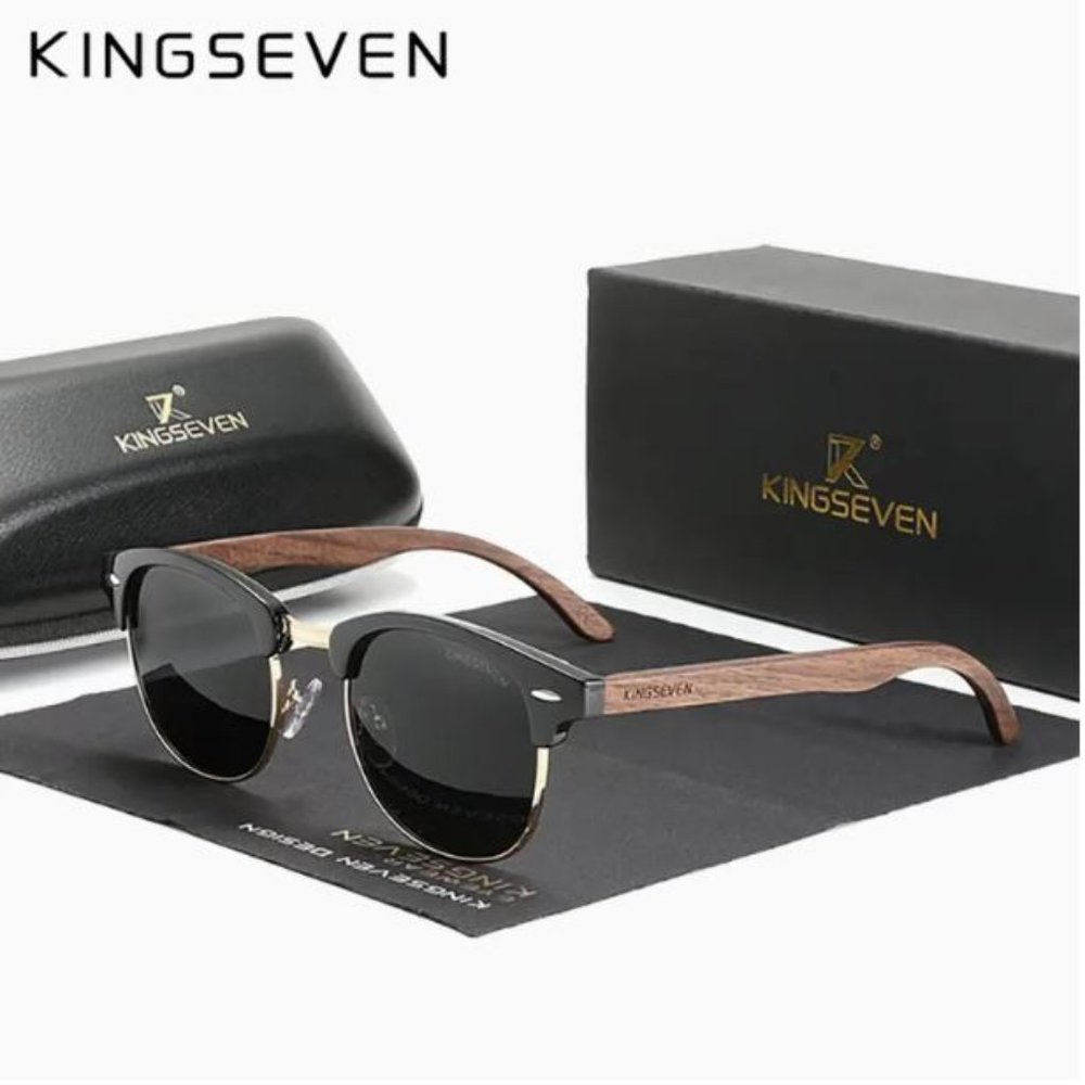 Unisex KINGSEVEN Black Walnut Men's Polarized Half Rim Sunglasses